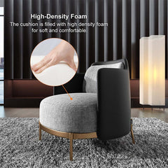 Modern Linen Barrel Chair With Gold Stainless Steel Legs