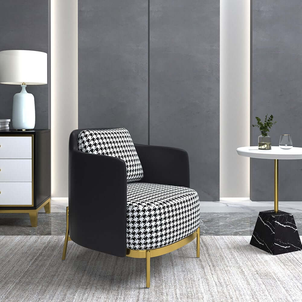 Modern Linen Barrel Chair With Gold Stainless Steel Legs