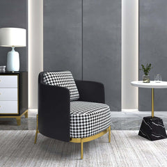 Modern Linen Barrel Chair With Gold Stainless Steel Legs