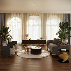 Modern Linen Barrel Chair With Gold Stainless Steel Legs