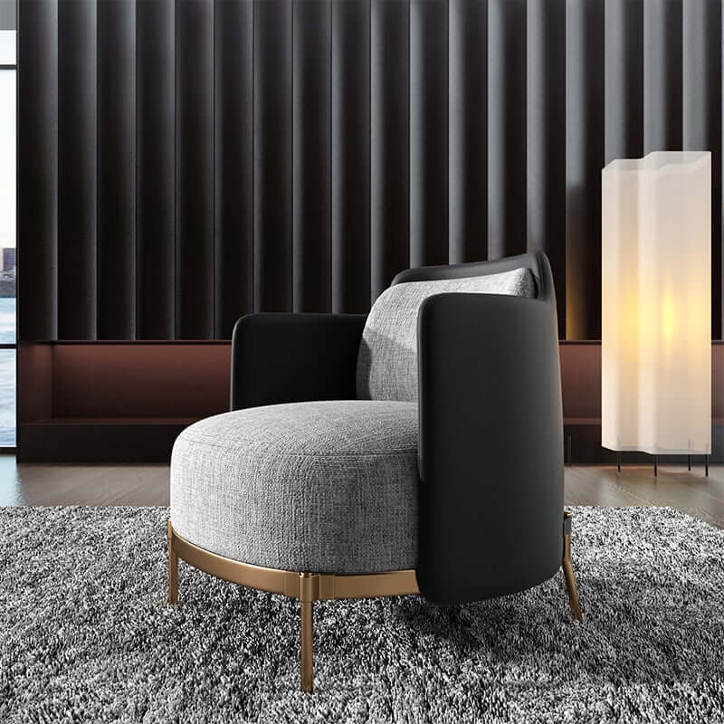 Modern Linen Barrel Chair With Gold Stainless Steel Legs Main Product Image