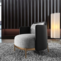 Modern Linen Barrel Chair With Gold Stainless Steel Legs Main Product Image