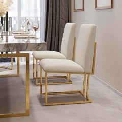 Modern Linen Side Chair Set Of 2 With Gold Legs