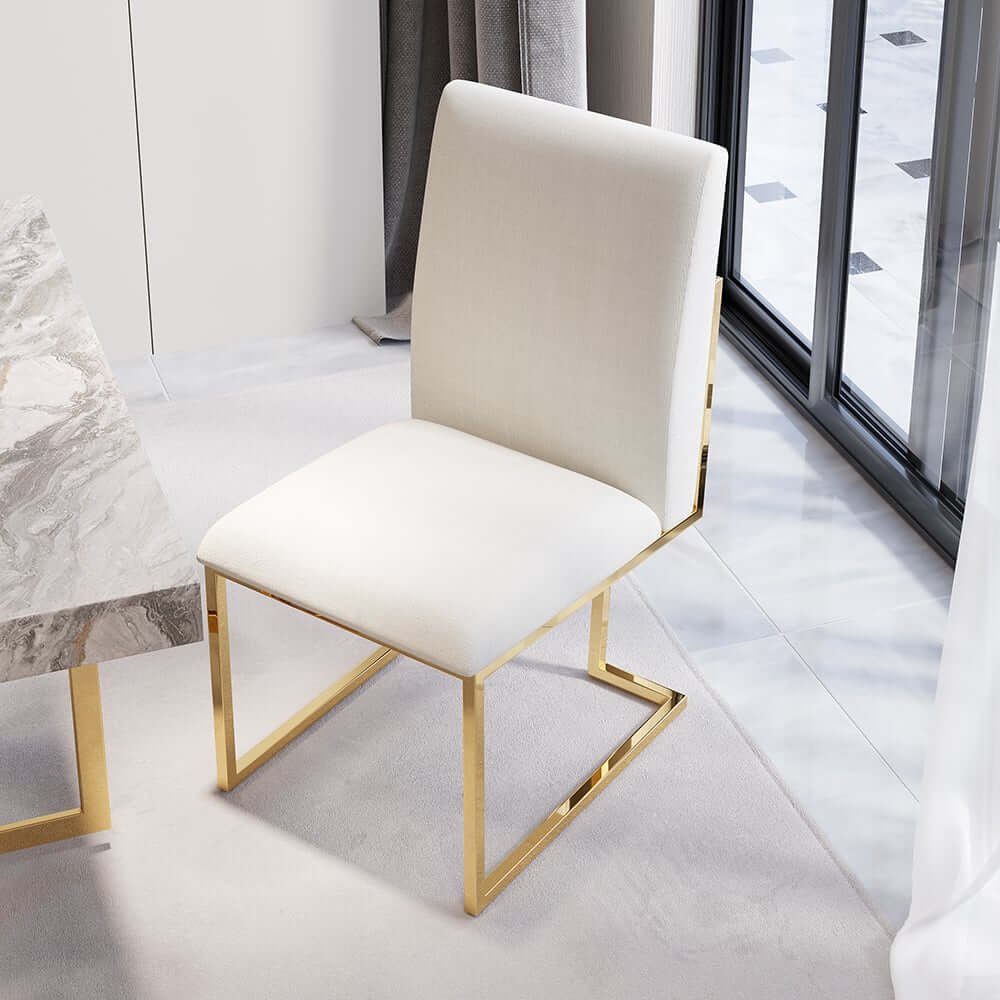 Modern Linen Side Chair Set Of 2 With Gold Legs