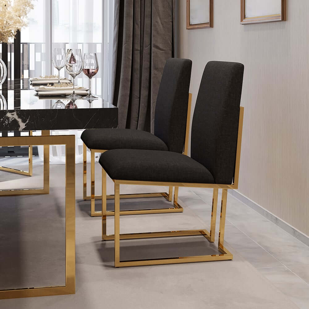 Modern Linen Side Chair Set Of 2 With Gold Legs