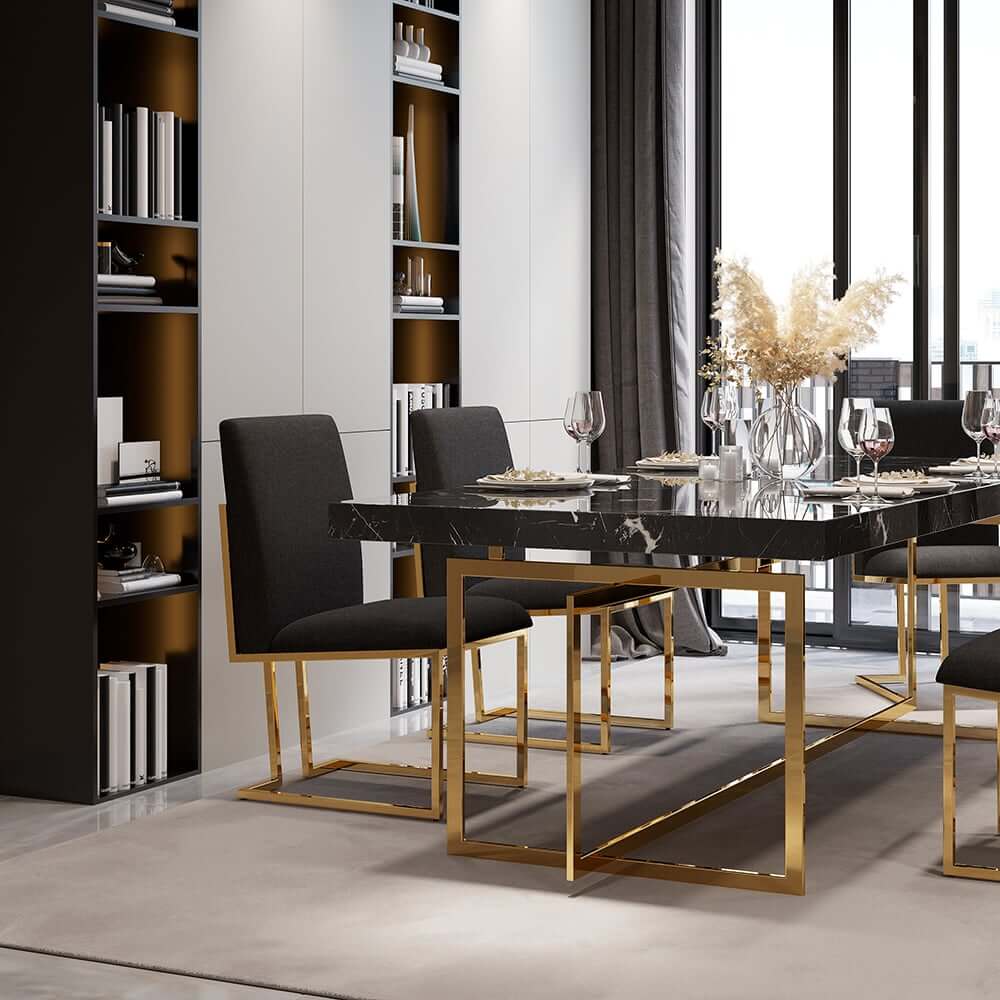 Modern Linen Side Chair Set Of 2 With Gold Legs