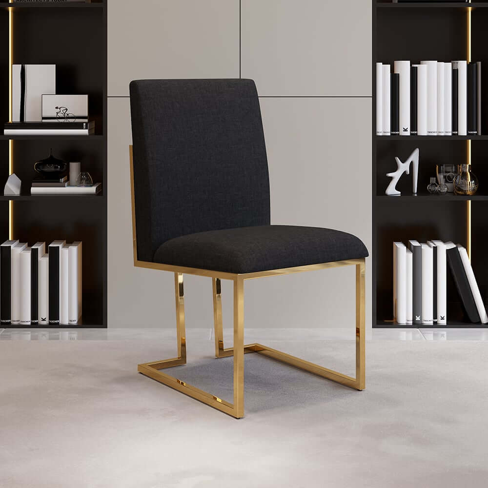 Modern Linen Side Chair Set Of 2 With Gold Legs