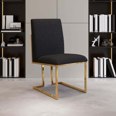 Modern Linen Side Chair Set Of 2 With Gold Legs