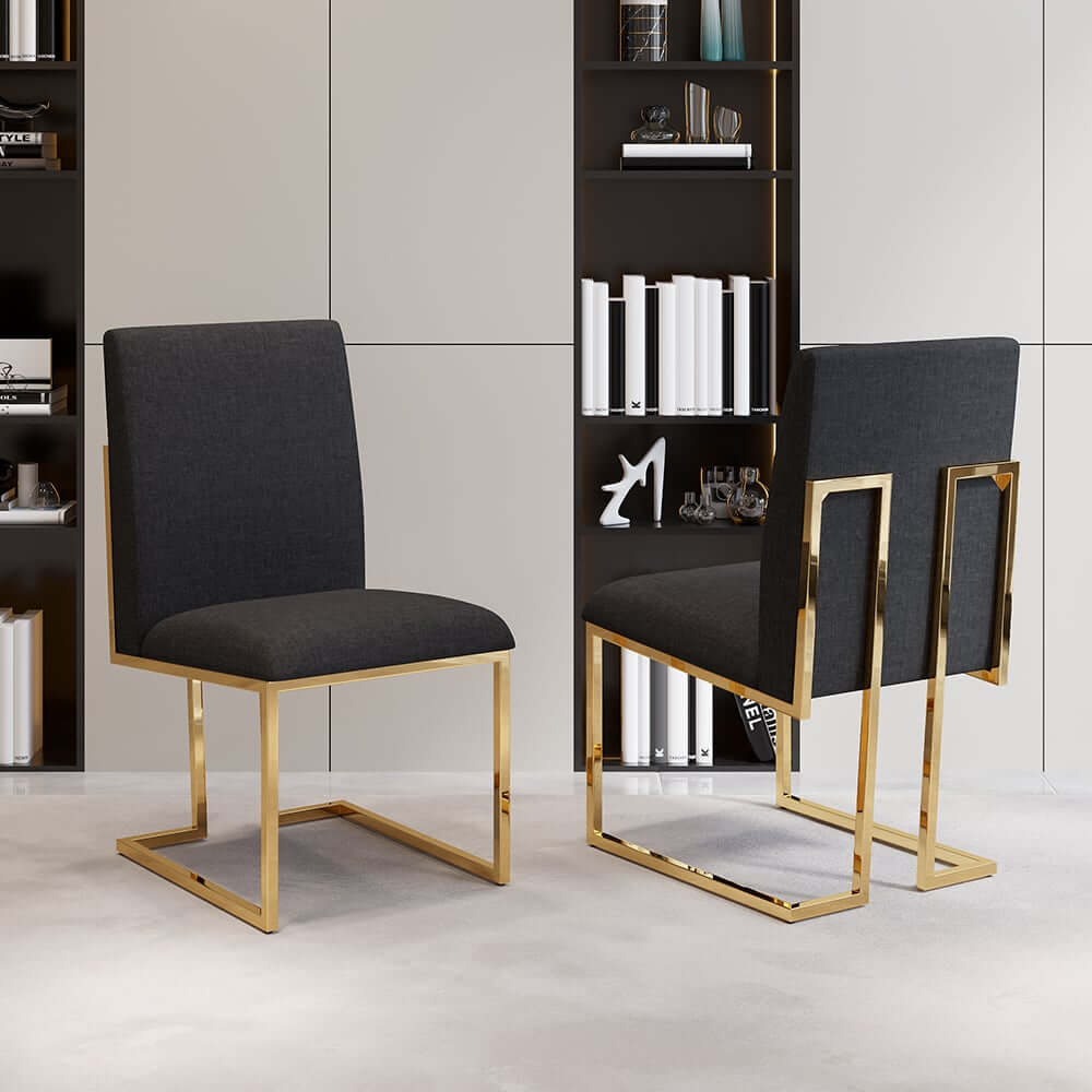 Modern Linen Side Chair Set Of 2 With Gold Legs