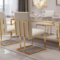 Modern Linen Side Chair Set Of 2 With Gold Legs