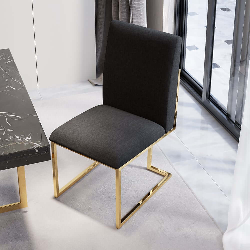 Modern Linen Side Chair Set Of 2 With Gold Legs