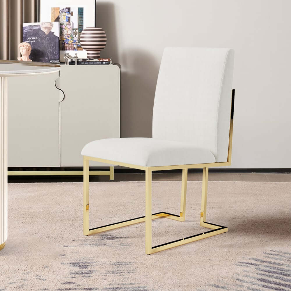 Modern Linen Side Chair Set Of 2 With Gold Legs Main Product Image