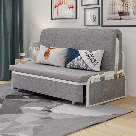 Modern Linen Sofa Bed With Storage And Cushion Back