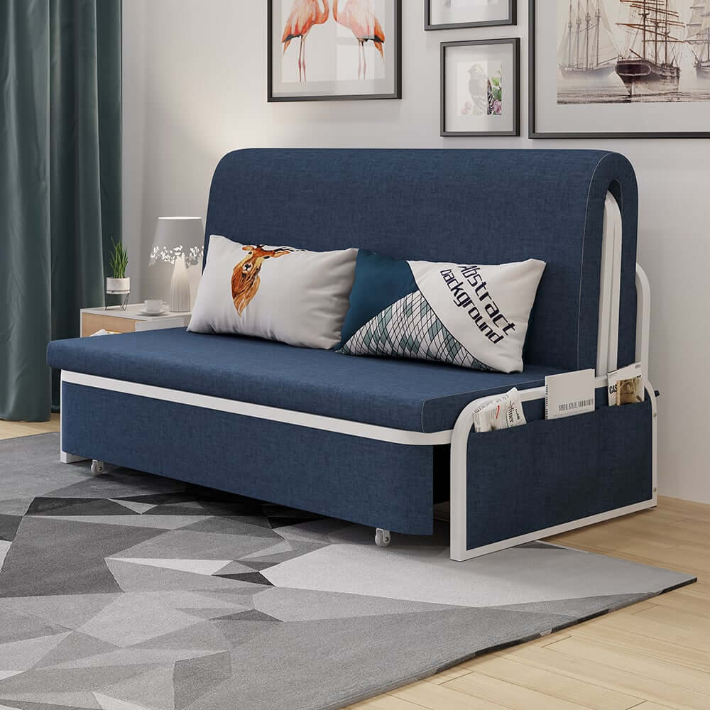 Modern Linen Sofa Bed With Storage And Cushion Back