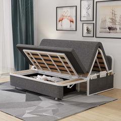 Modern Linen Sofa Bed With Storage And Cushion Back