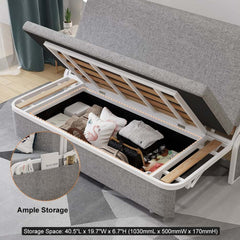 Modern Linen Sofa Bed With Storage And Cushion Back