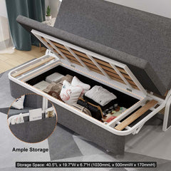 Modern Linen Sofa Bed With Storage And Cushion Back