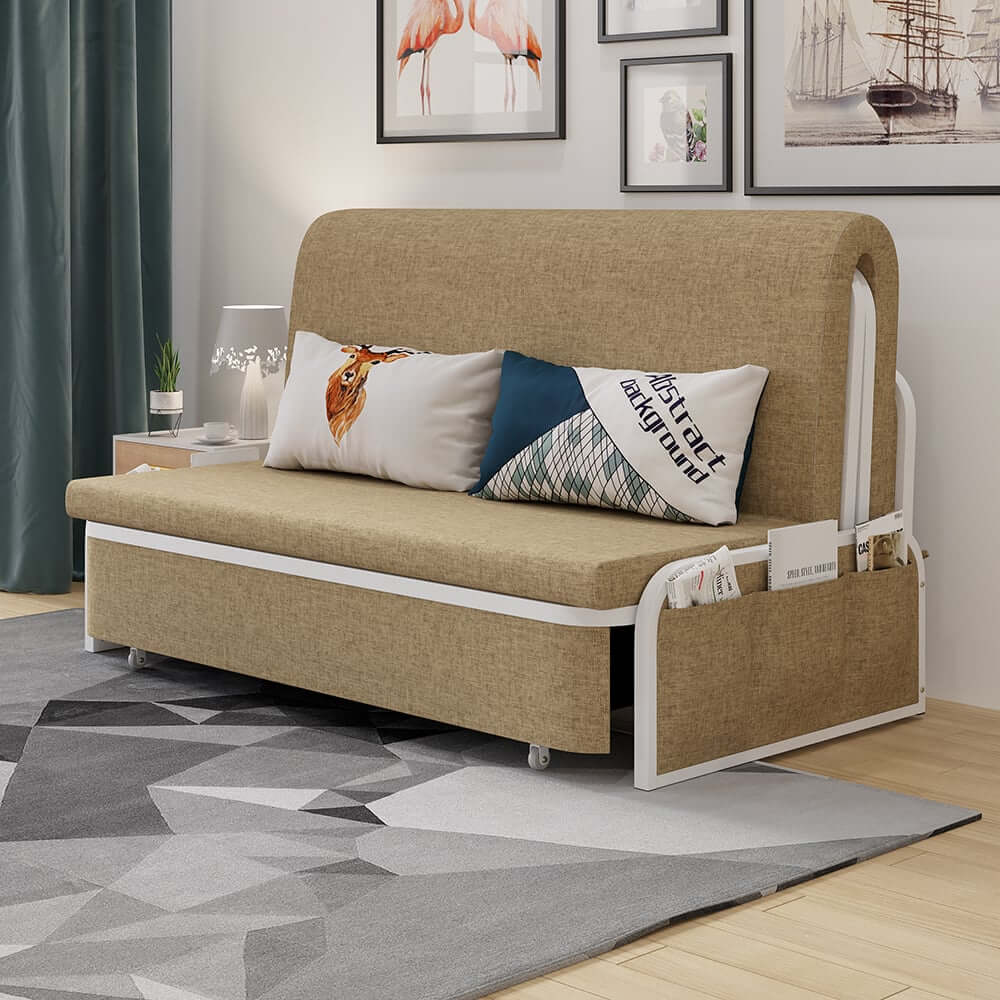 Modern Linen Sofa Bed With Storage And Cushion Back