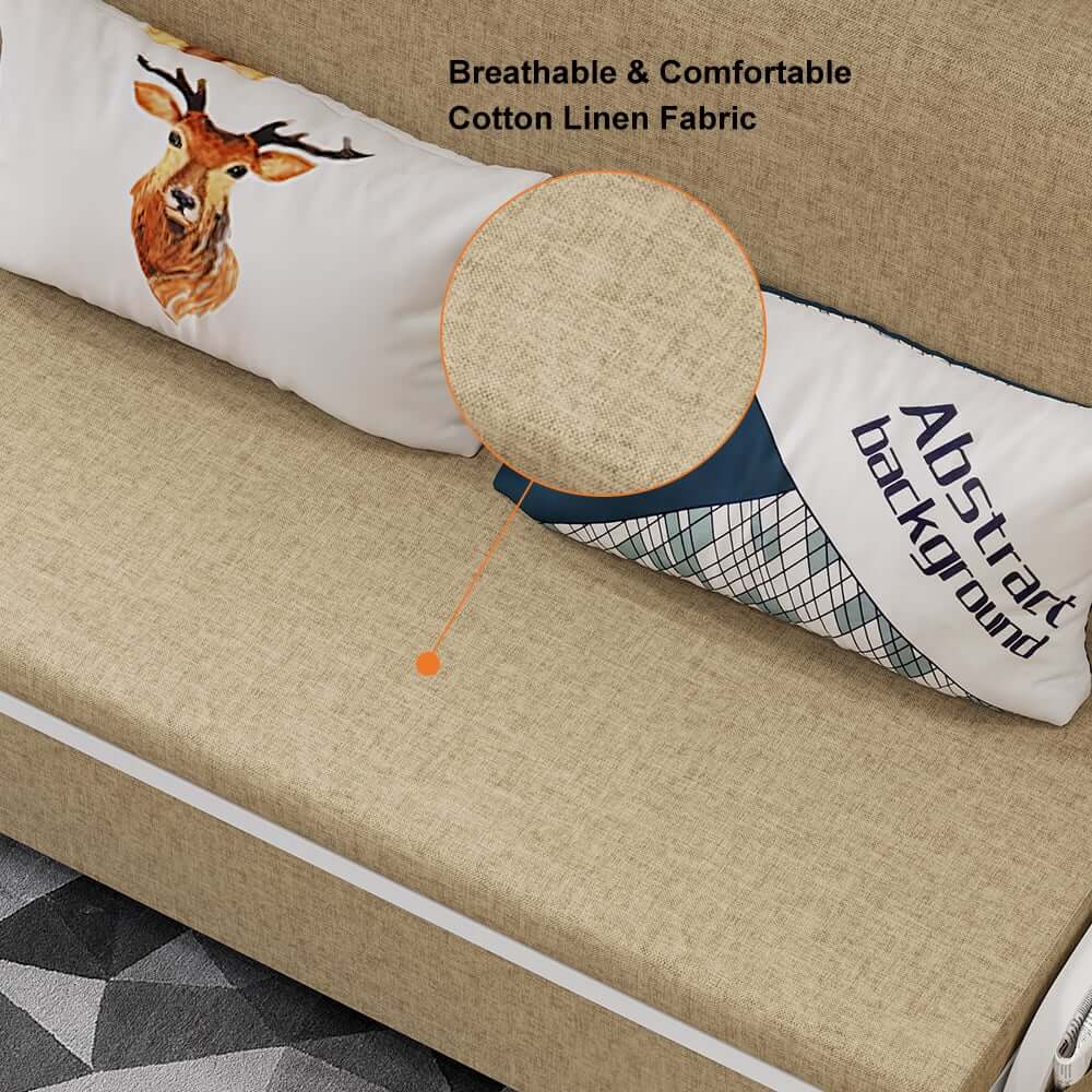 Modern Linen Sofa Bed With Storage And Cushion Back