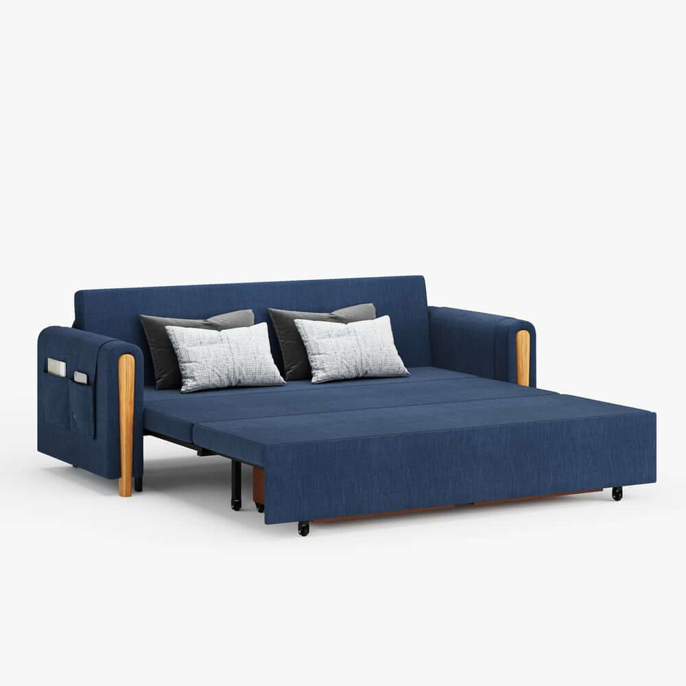Modern Linen Sofa Bed With Storage And Round Arms