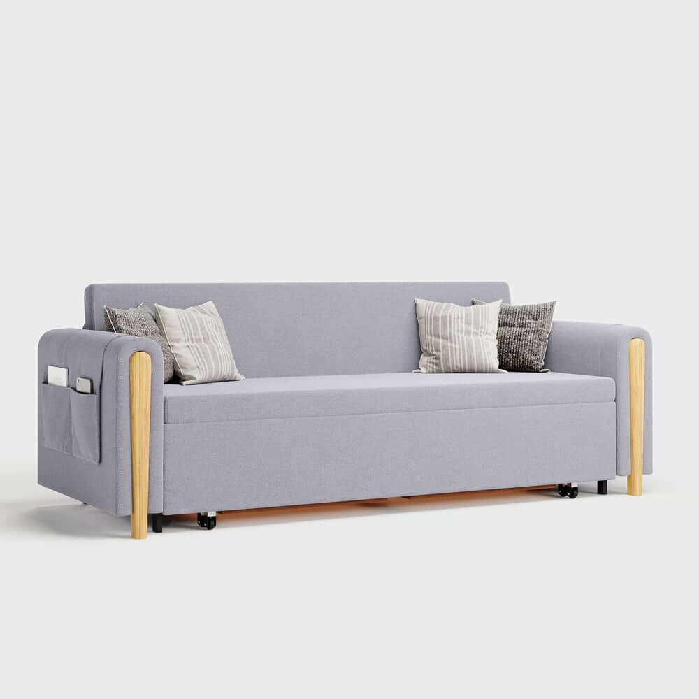 Modern Linen Sofa Bed With Storage And Round Arms