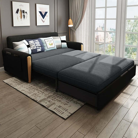 Modern Linen Sofa Bed With Storage And Round Arms