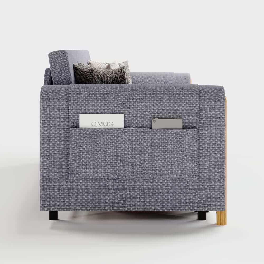 Modern Linen Sofa Bed With Storage And Round Arms