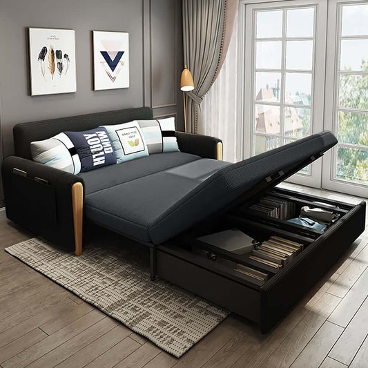 Modern Linen Sofa Bed With Storage And Round Arms Main Product Image