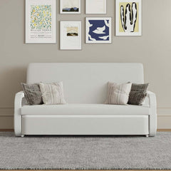 Modern Linen Sofa Bed With Storage And Square Arms