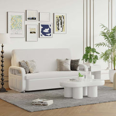 Modern Linen Sofa Bed With Storage And Square Arms