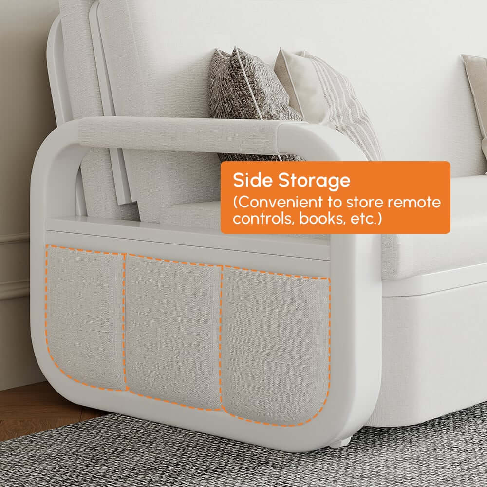 Modern Linen Sofa Bed With Storage And Square Arms