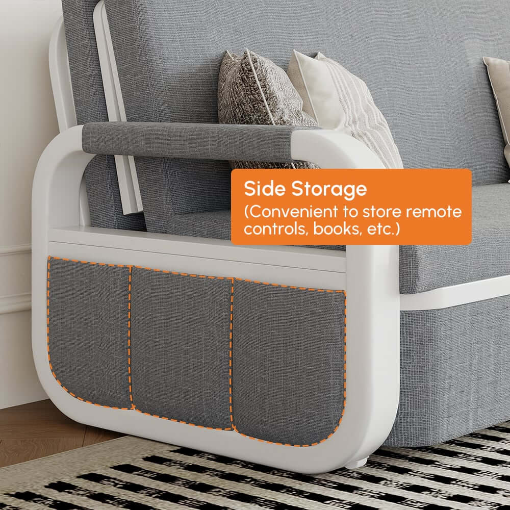 Modern Linen Sofa Bed With Storage And Square Arms