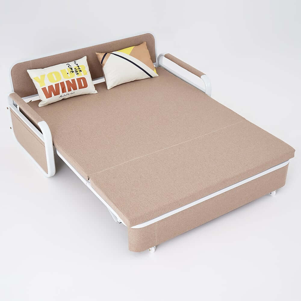 Modern Linen Sofa Bed With Storage And Square Arms