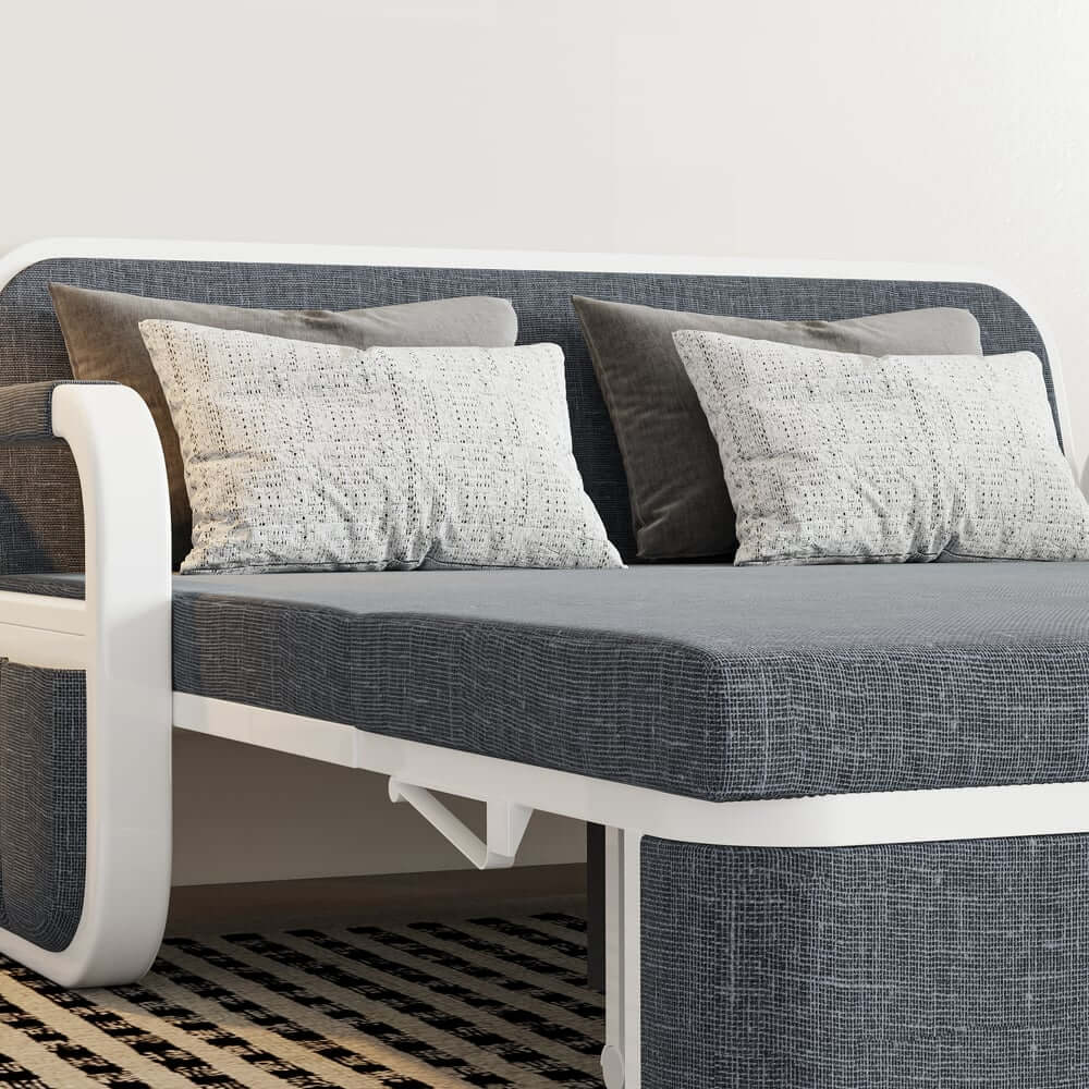 Modern Linen Sofa Bed With Storage And Square Arms