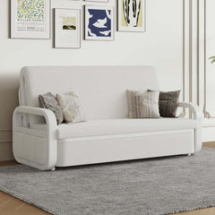 Modern Linen Sofa Bed With Storage And Square Arms