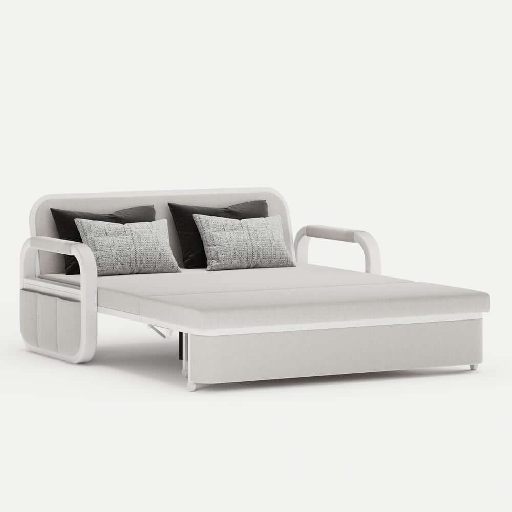 Modern Linen Sofa Bed With Storage And Square Arms