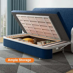 Modern Linen Sofa Bed With Storage And Square Arms