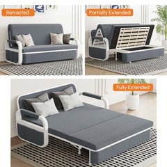Modern Linen Sofa Bed With Storage And Square Arms