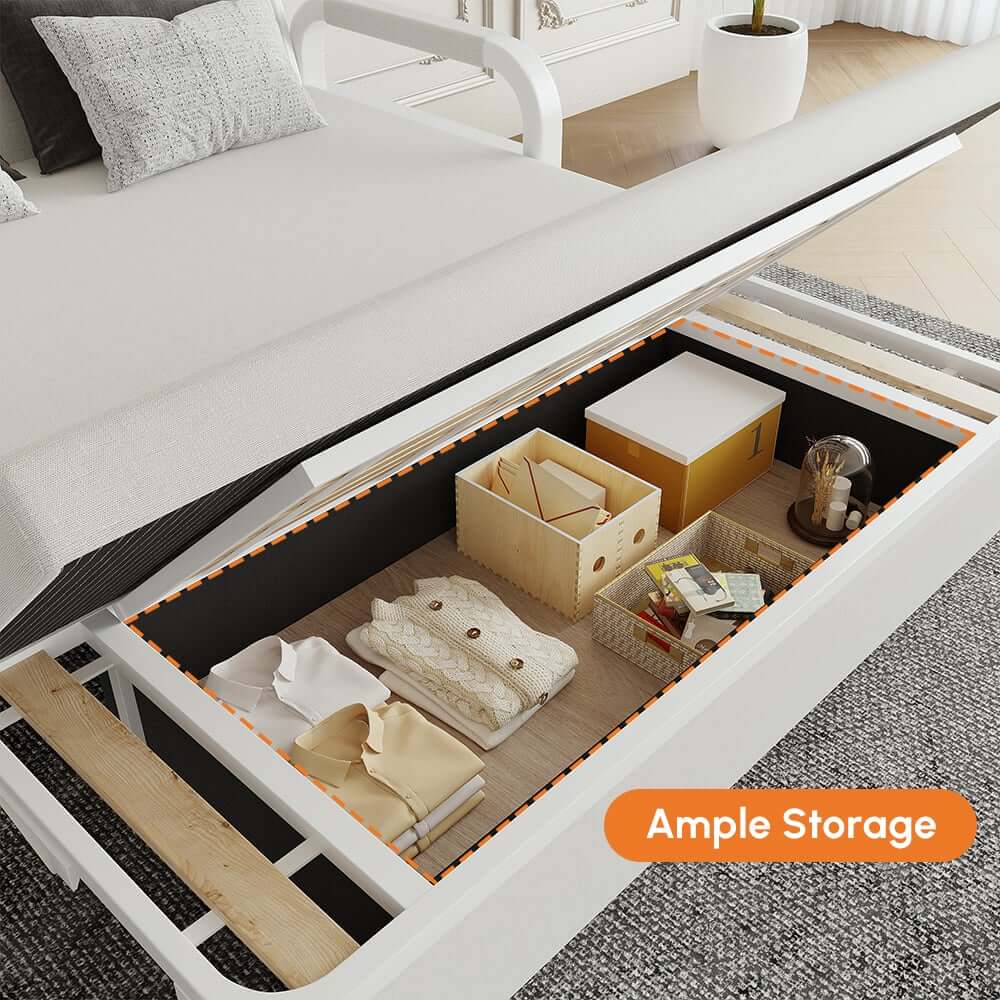 Modern Linen Sofa Bed With Storage And Square Arms