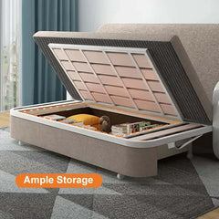 Modern Linen Sofa Bed With Storage And Square Arms