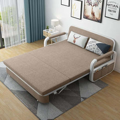 Modern Linen Sofa Bed With Storage And Square Arms