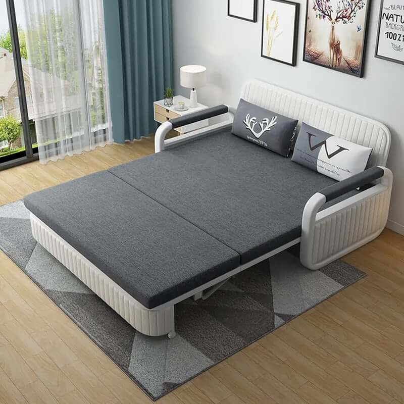 Modern Linen Sofa Bed With Storage - Deep & Light Gray