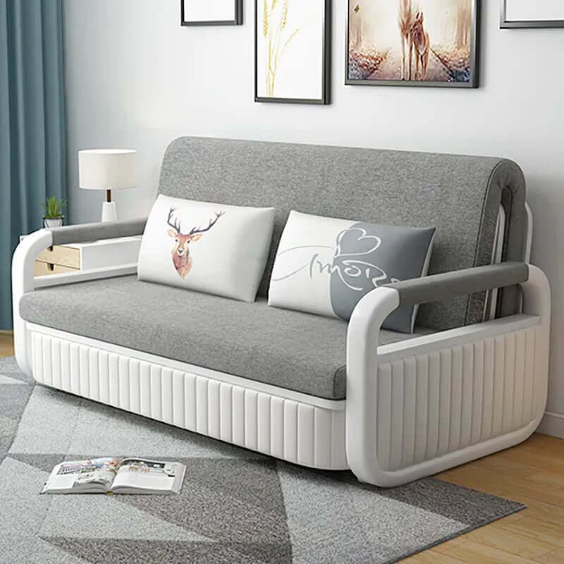 Modern Linen Sofa Bed With Storage - Deep & Light Gray