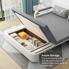 Modern Linen Sofa Bed With Storage - Deep & Light Gray