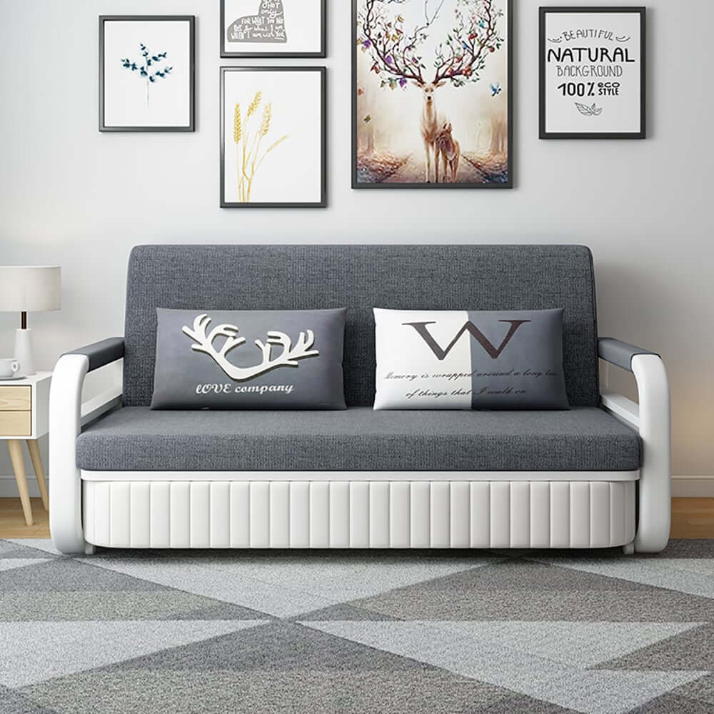 Modern Linen Sofa Bed With Storage - Deep & Light Gray
