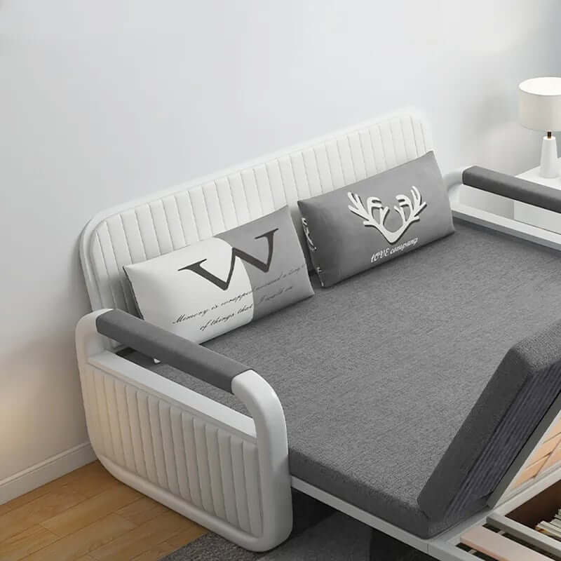 Modern Linen Sofa Bed With Storage - Deep & Light Gray