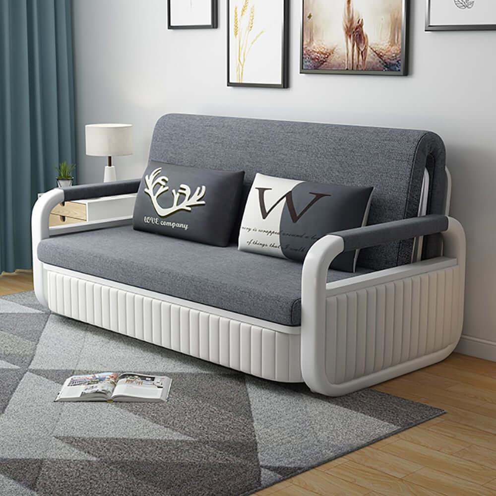 Modern Linen Sofa Bed With Storage - Deep & Light Gray