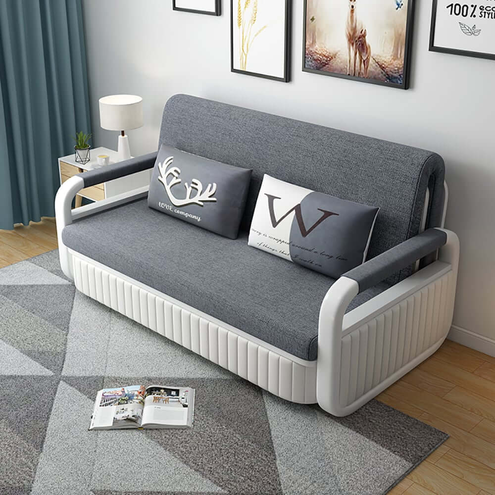 Modern Linen Sofa Bed With Storage - Deep & Light Gray