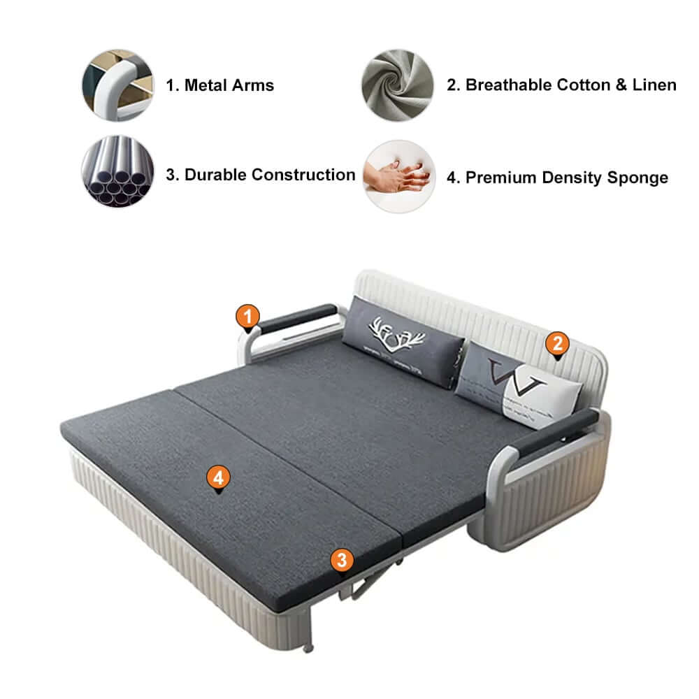 Modern Linen Sofa Bed With Storage - Deep & Light Gray