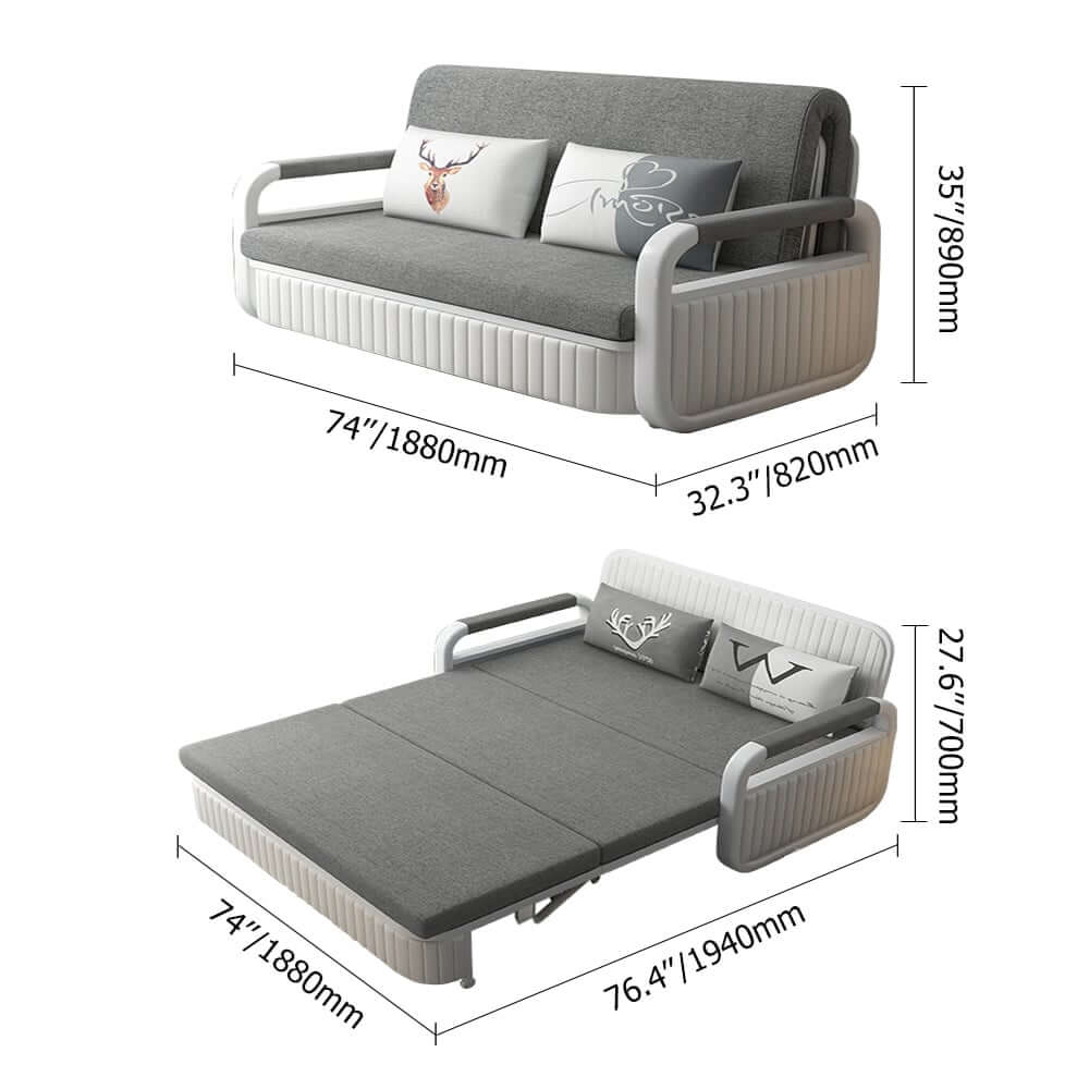 Modern Linen Sofa Bed With Storage - Deep & Light Gray Dimensions